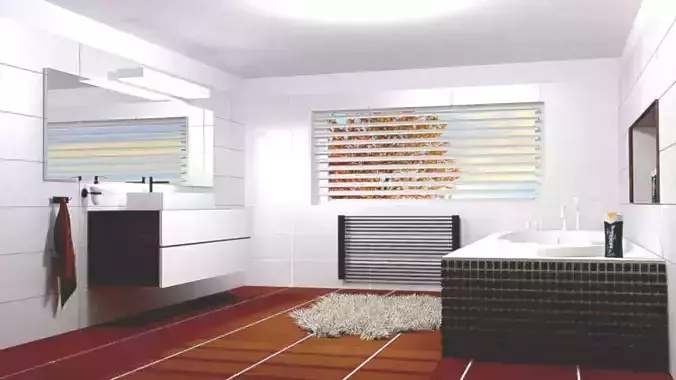 bathroom with tile floors and bathtub