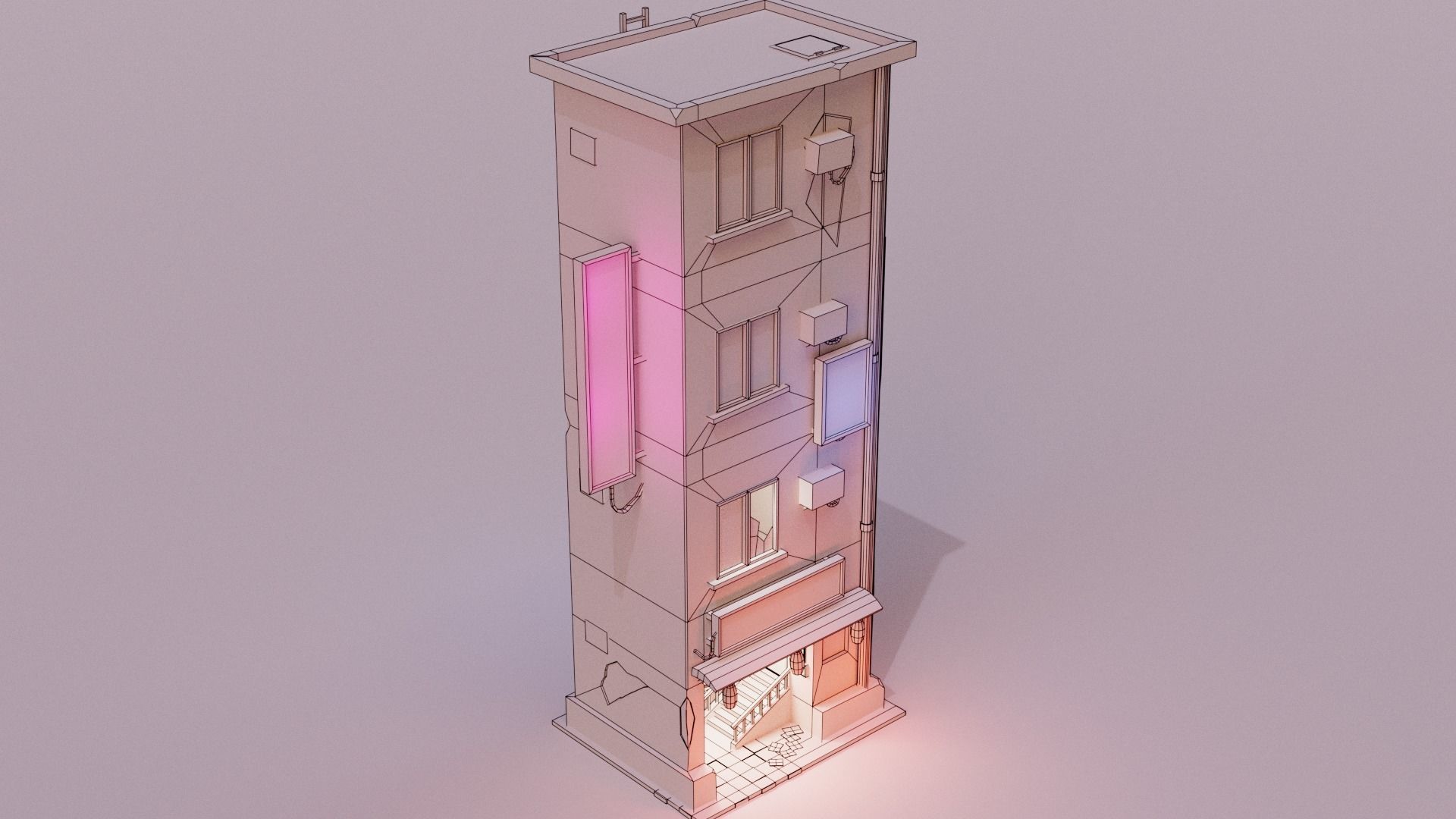 Cyberpunk Building Low-poly 3D model_2