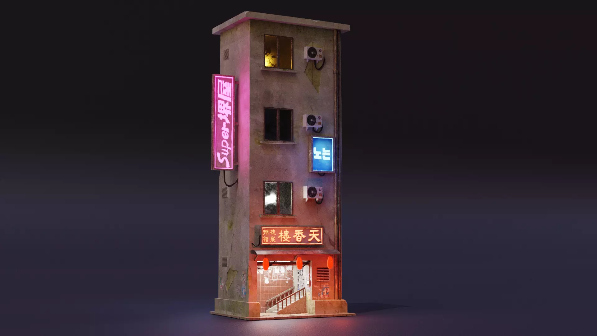 Cyberpunk Building Low-poly 3D model_0