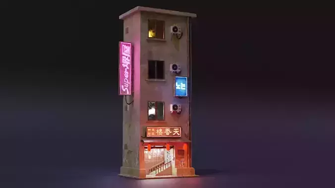 Cyberpunk Building Low-poly 3D model Cyberpunk Building Low-poly 3D model