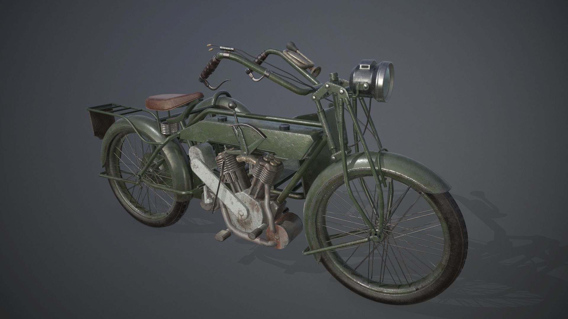 British Matchless 1917 WW1 motorcycle PBR game-ready Low-poly 3D model_1