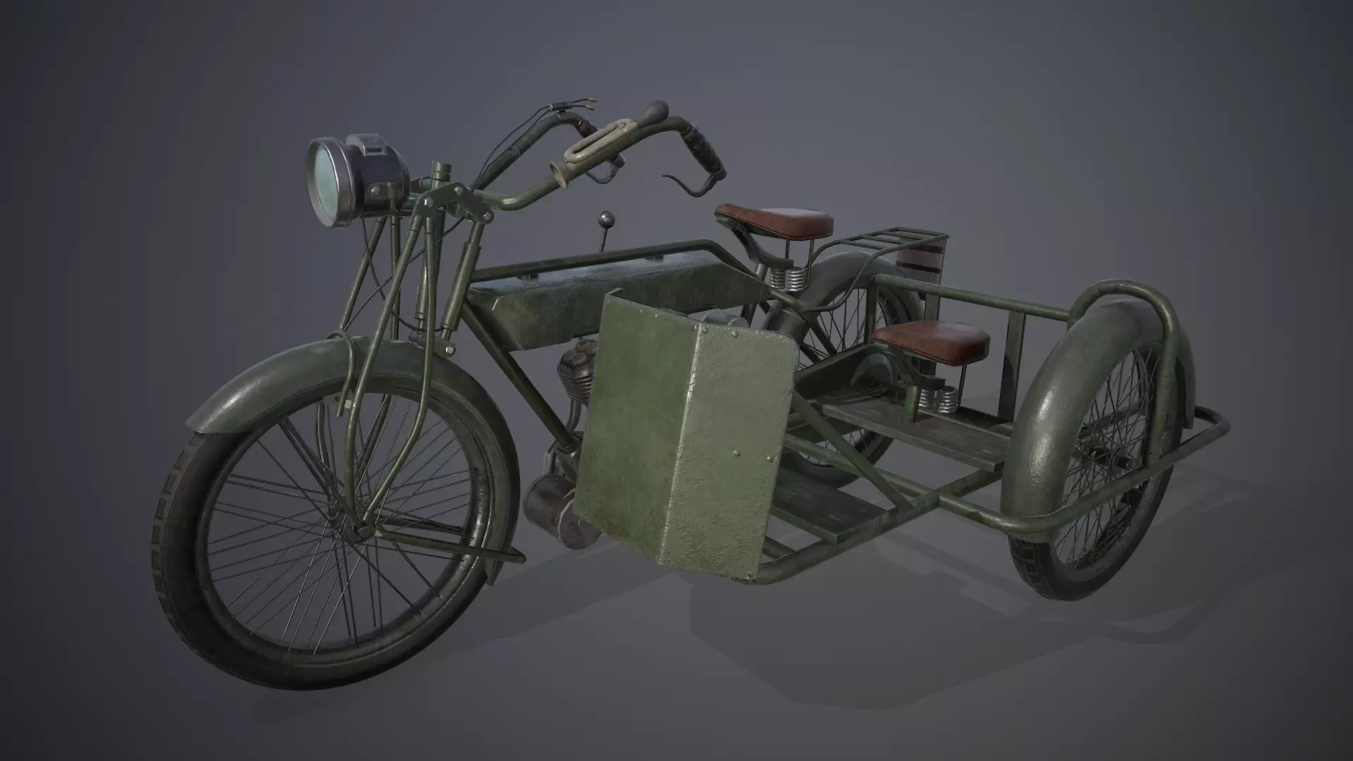 British Matchless 1917 WW1 motorcycle PBR game-ready Low-poly 3D model_0