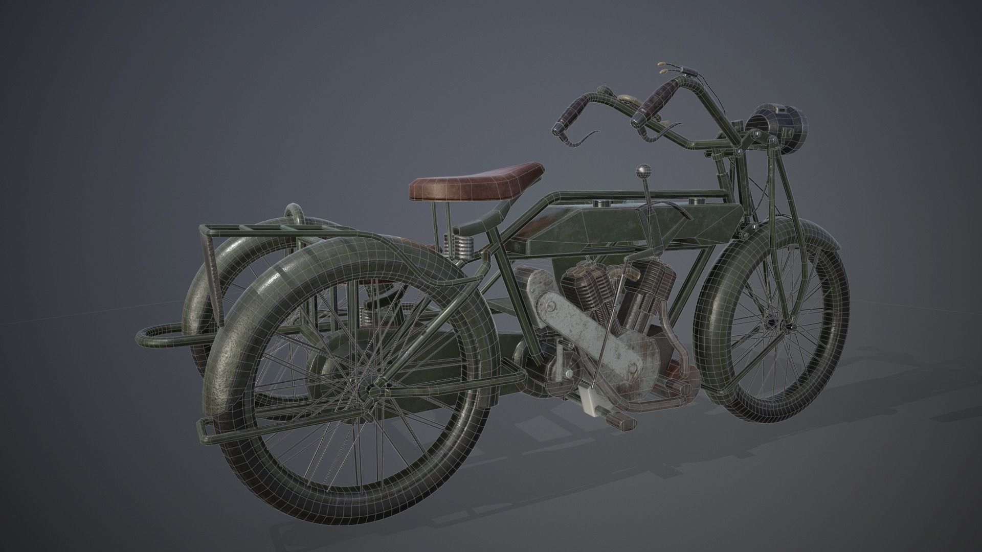 British Matchless 1917 WW1 motorcycle PBR game-ready Low-poly 3D model_3