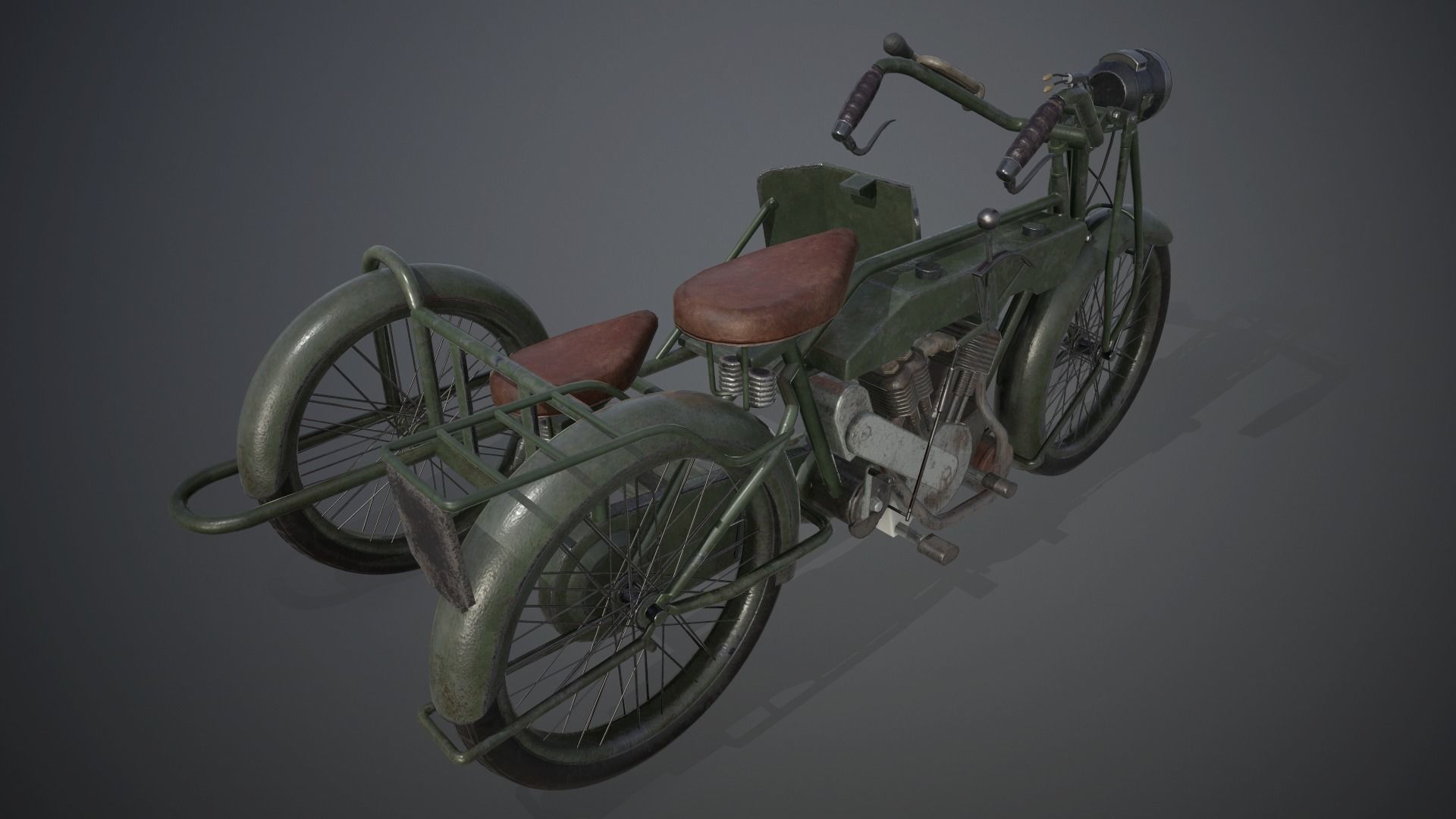 British Matchless 1917 WW1 motorcycle PBR game-ready Low-poly 3D model_2