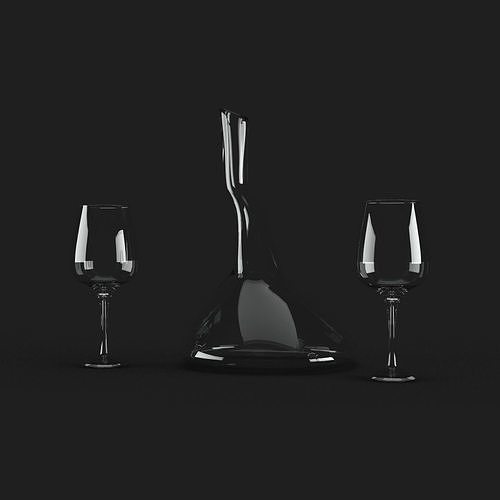 Wine Decanter and Wine Glass Free 3D model