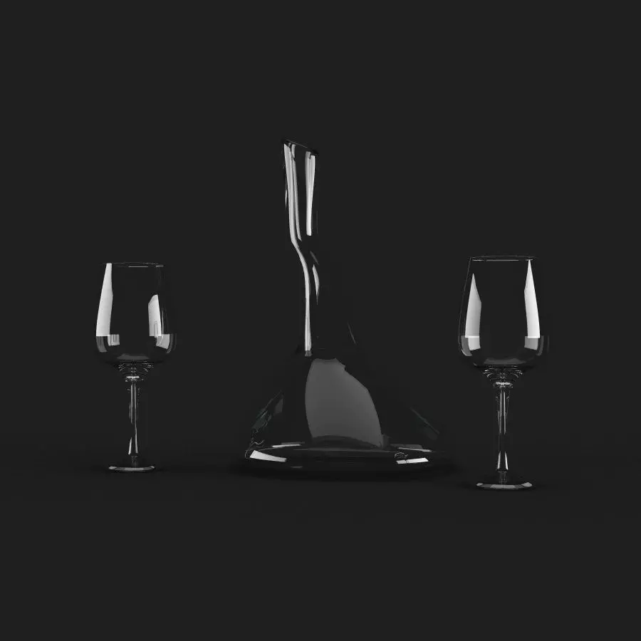 Wine Decanter and Wine Glass Free 3D model_0