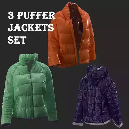 THREE PUFFER JACKETS SET 3D model