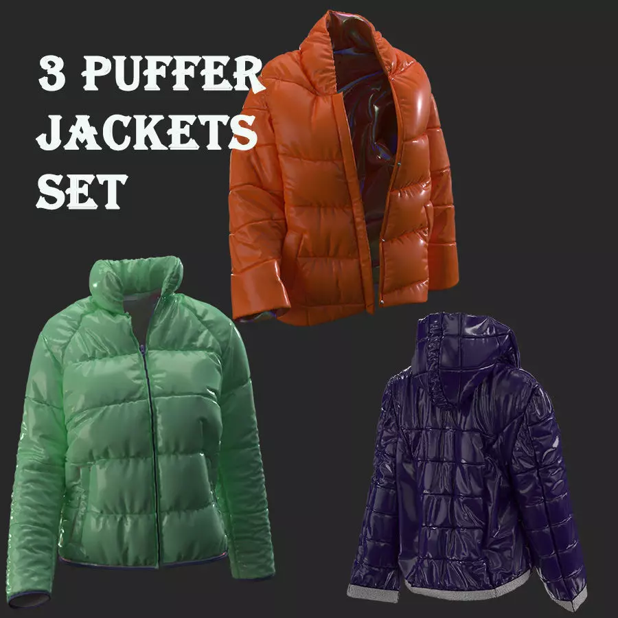 THREE PUFFER JACKETS SET 3D model_0