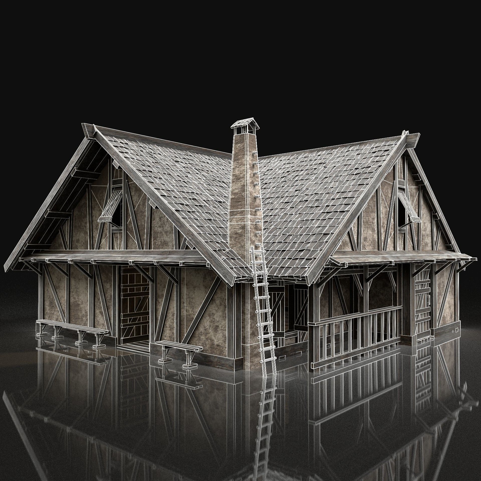 ENTERABLE AAA NEXT GEN MEDIEVAL CITY TOWN HOUSE COTTAGE Low-poly 3D model_5