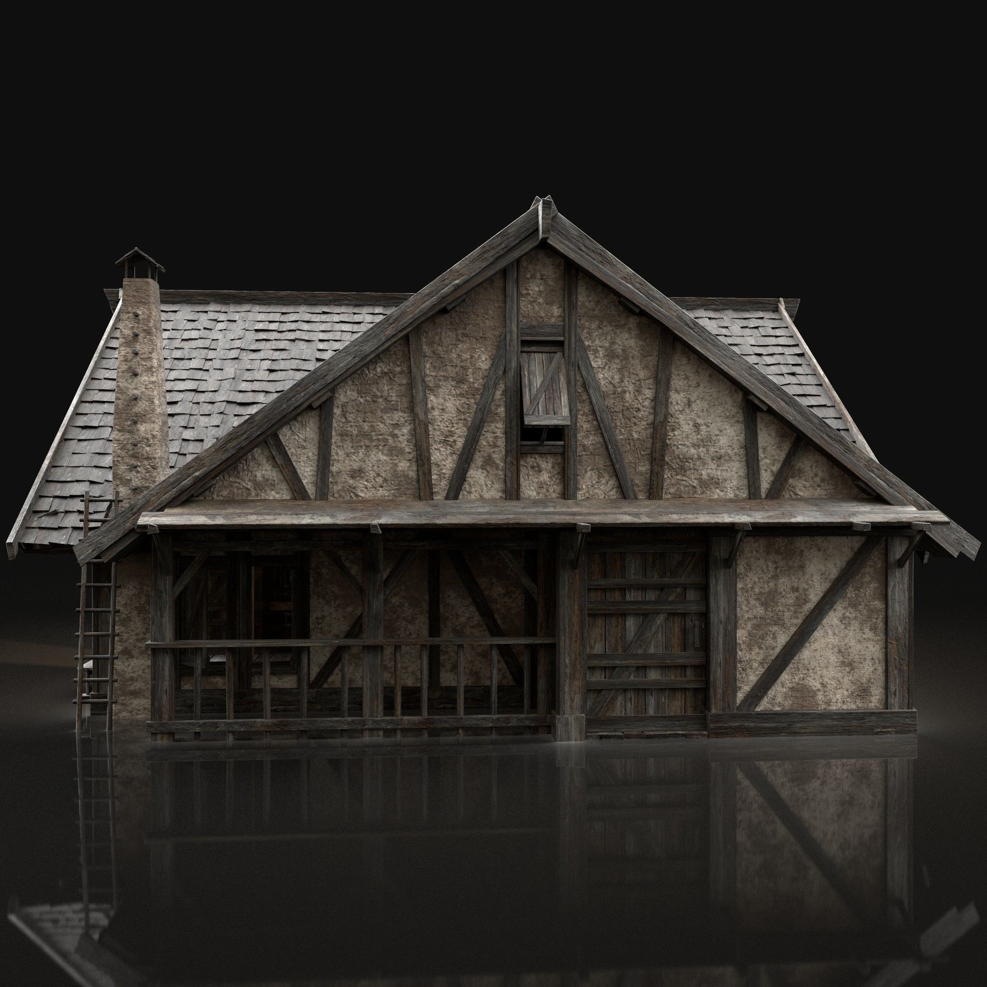ENTERABLE AAA NEXT GEN MEDIEVAL CITY TOWN HOUSE COTTAGE Low-poly 3D model_1