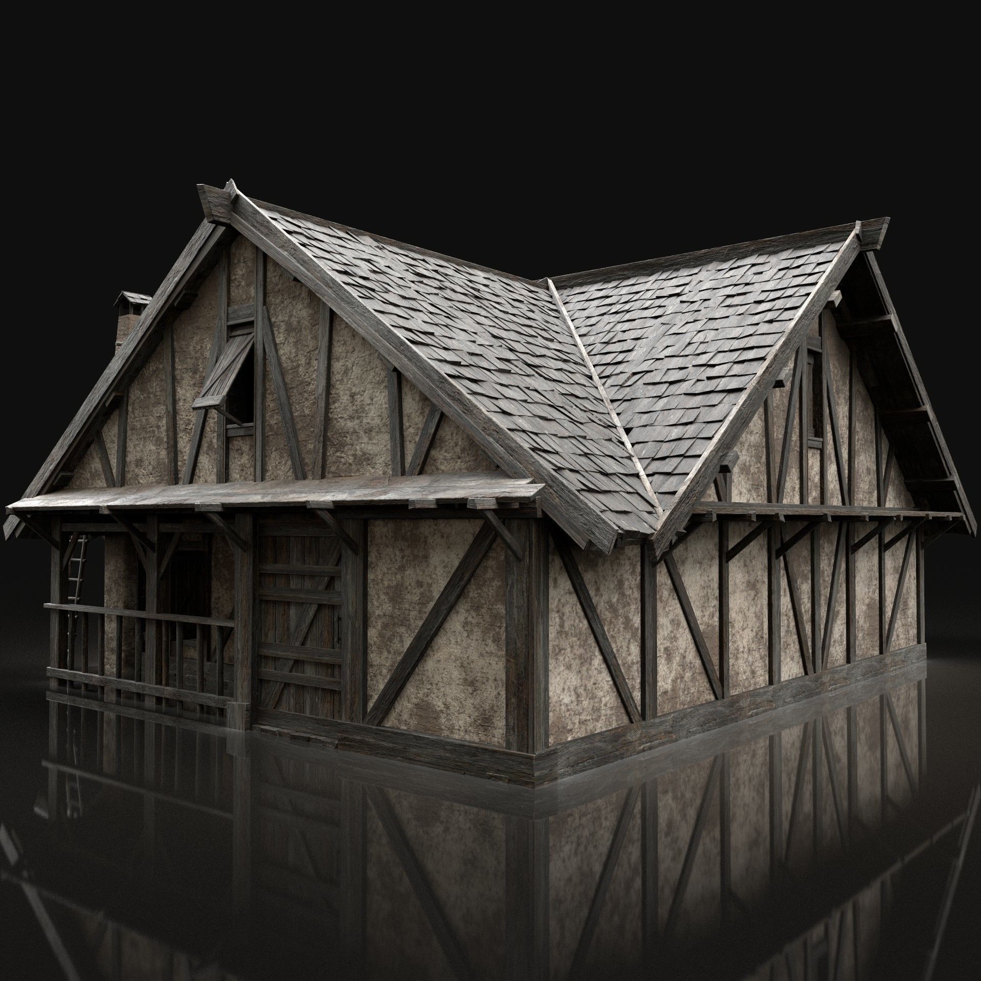 ENTERABLE AAA NEXT GEN MEDIEVAL CITY TOWN HOUSE COTTAGE Low-poly 3D model_2