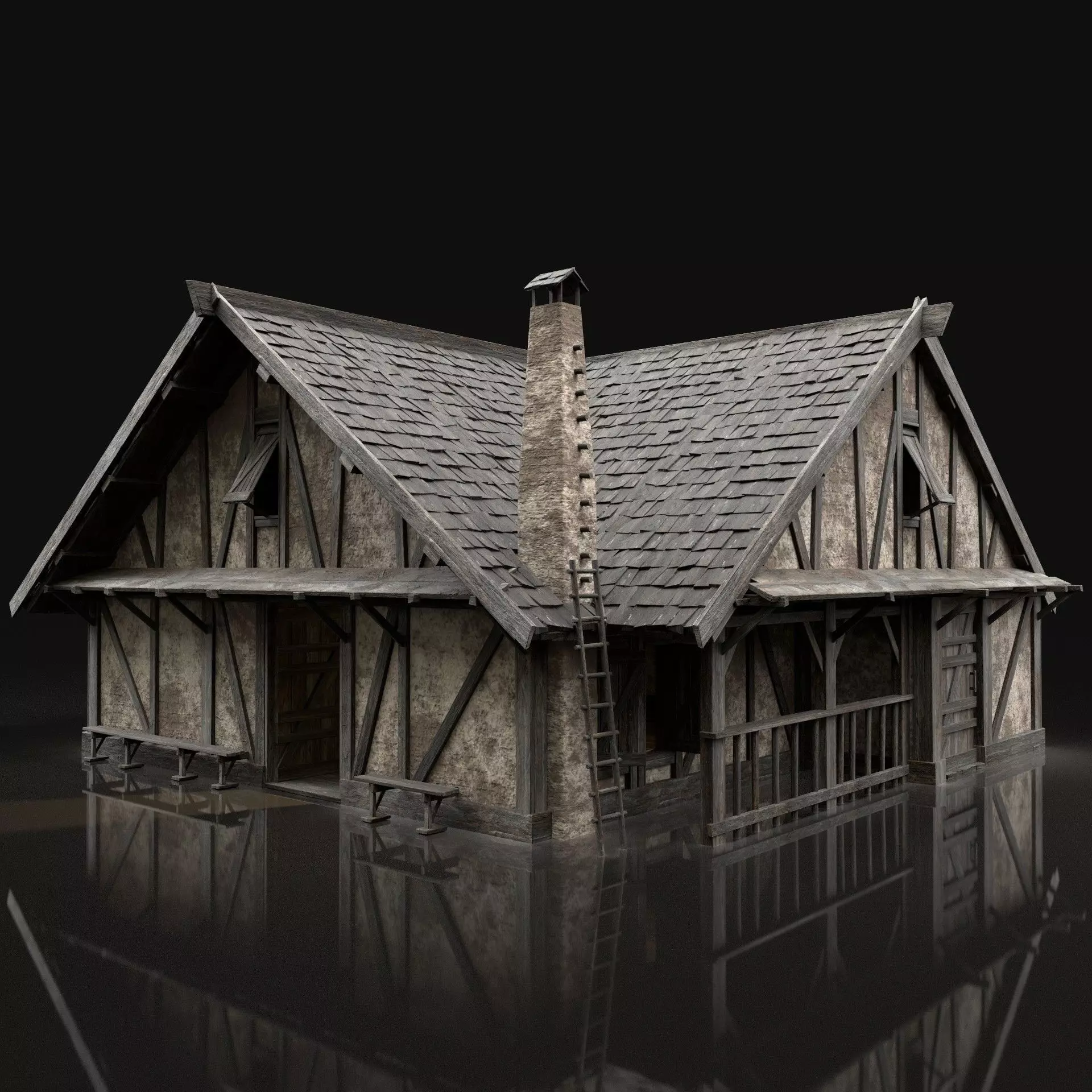 ENTERABLE AAA NEXT GEN MEDIEVAL CITY TOWN HOUSE COTTAGE Low-poly 3D model_0