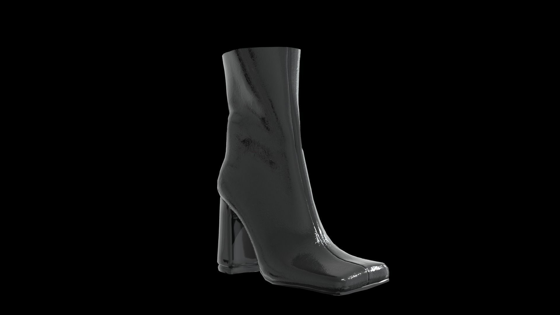 Woman black ankle boots Low-poly 3D model_4