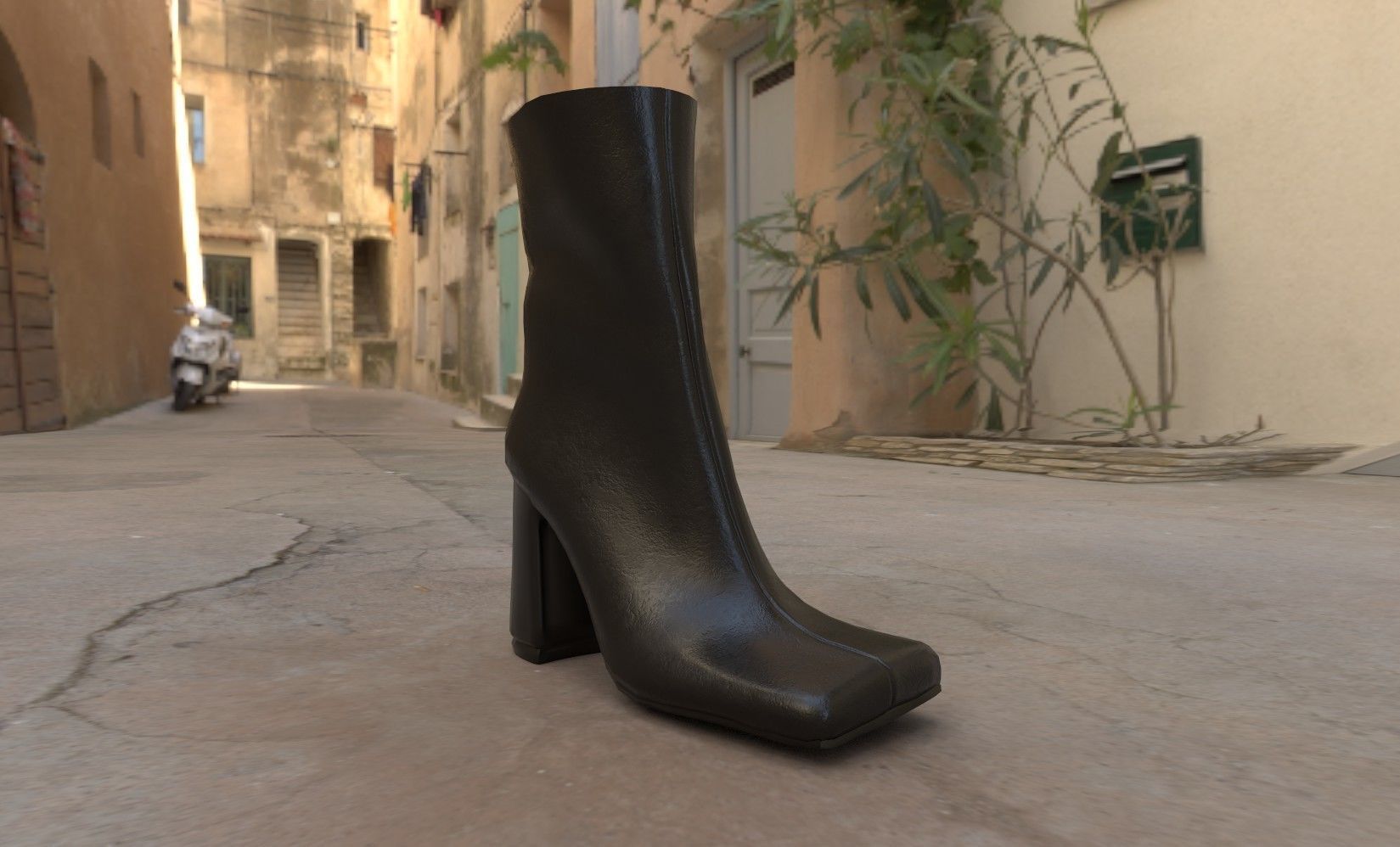 Woman black ankle boots Low-poly 3D model_3