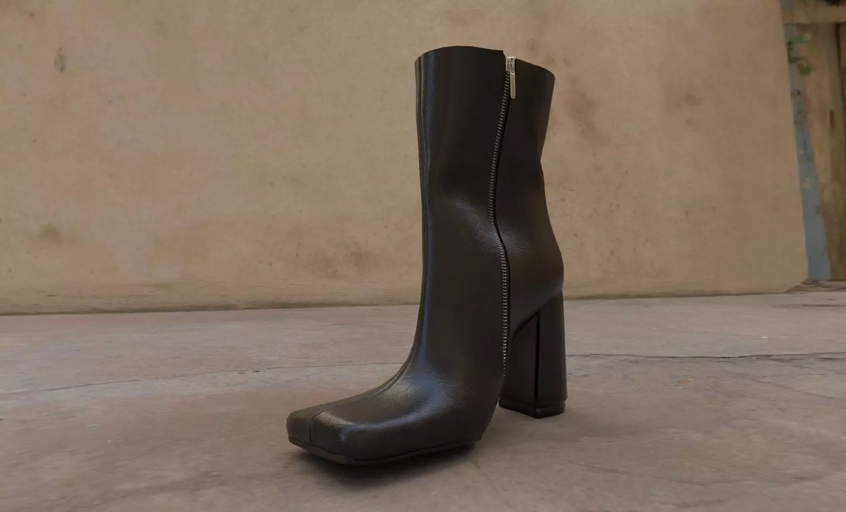 Woman black ankle boots Low-poly 3D model_0