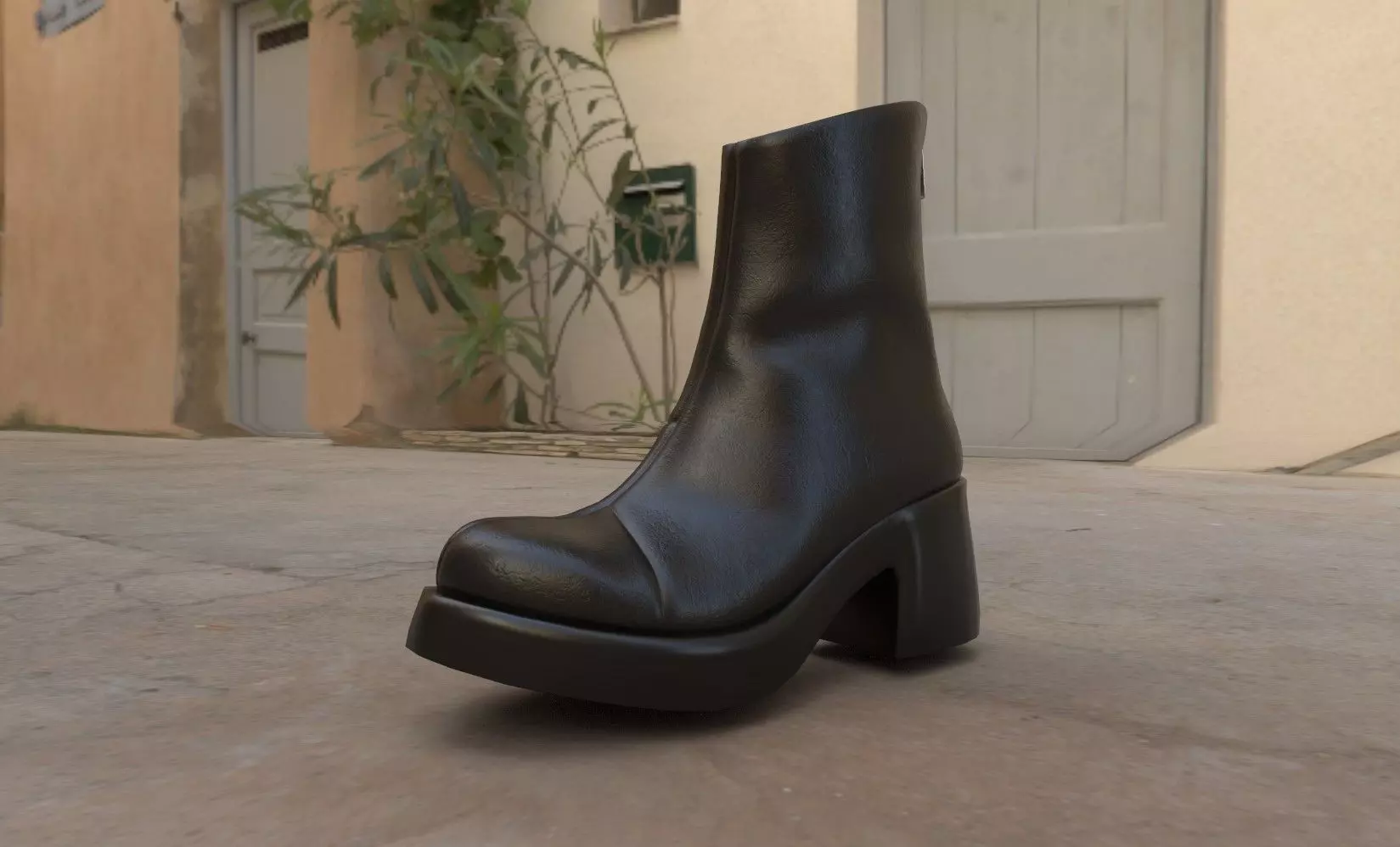 Woman black short boots Low-poly 3D model_0