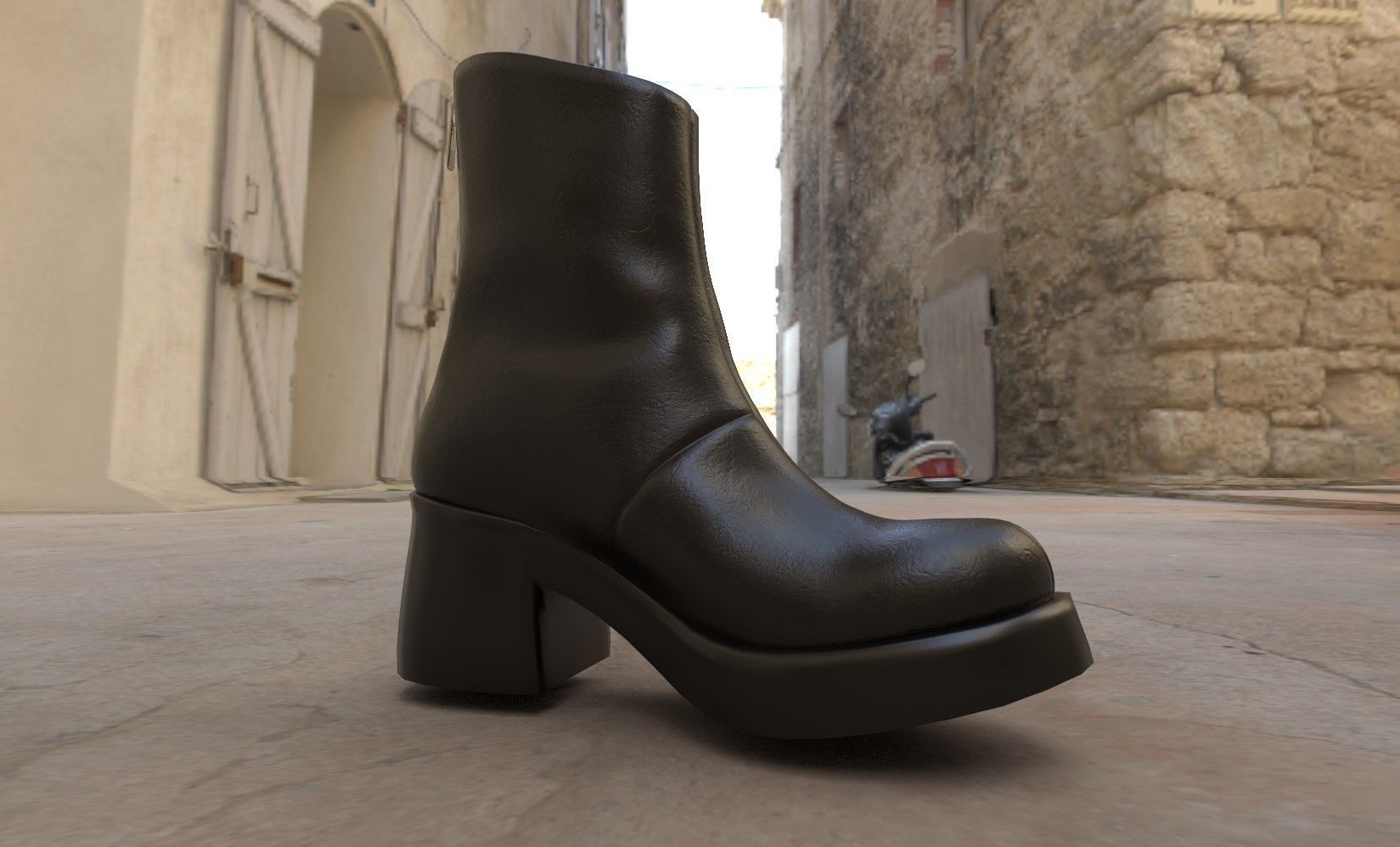 Woman black short boots Low-poly 3D model_2