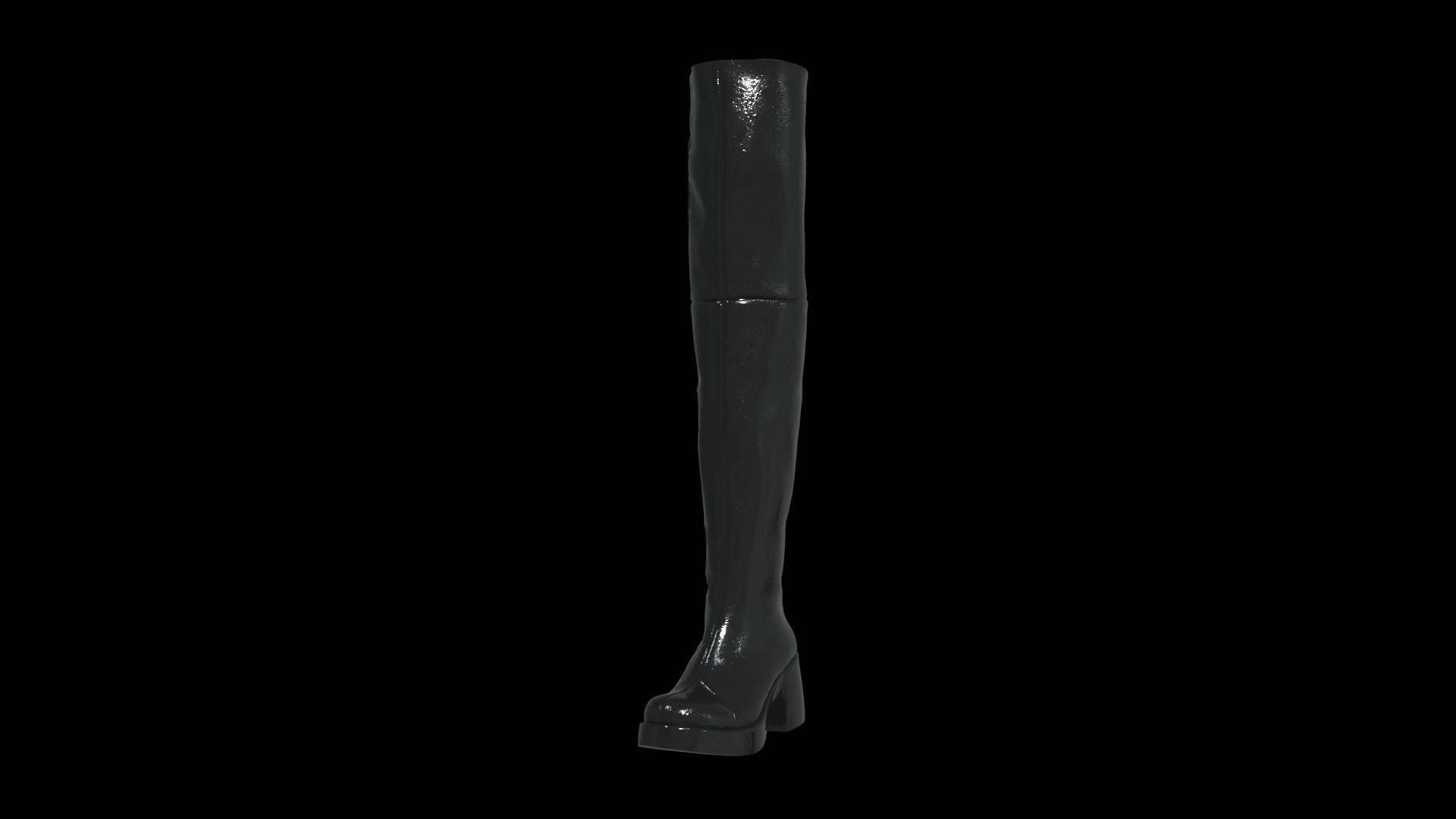 Black high boot for women Low-poly 3D model_4