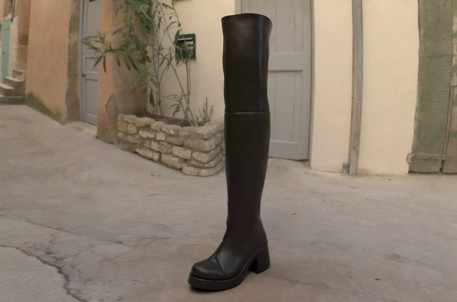Black high boot for women Low-poly 3D model_0