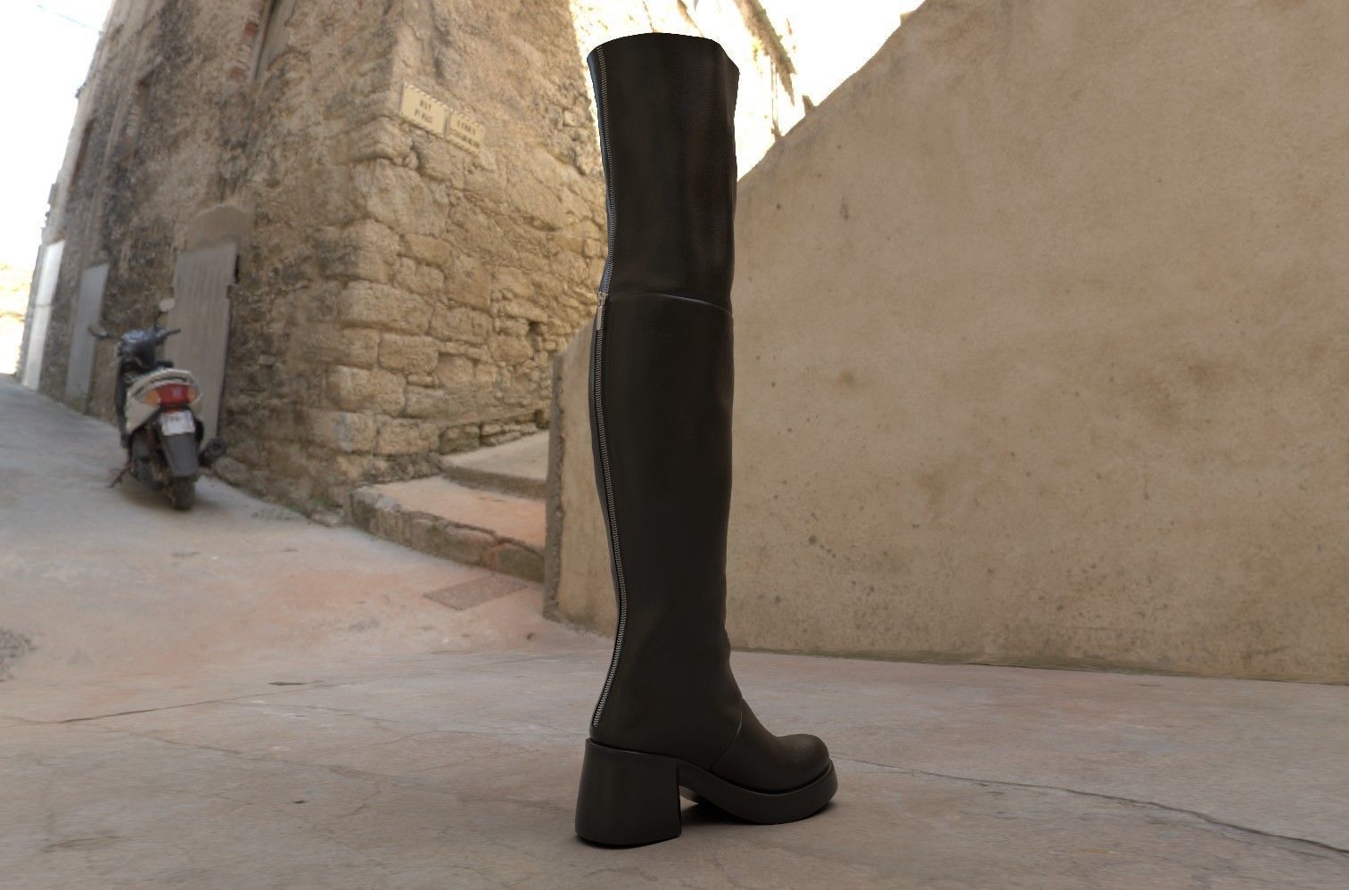 Black high boot for women Low-poly 3D model_2