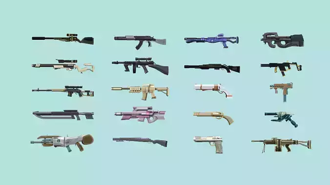 20 Sci-Fi Guns - Weaponry - Rifles Sniper Assault Submachine 3D Model Collection