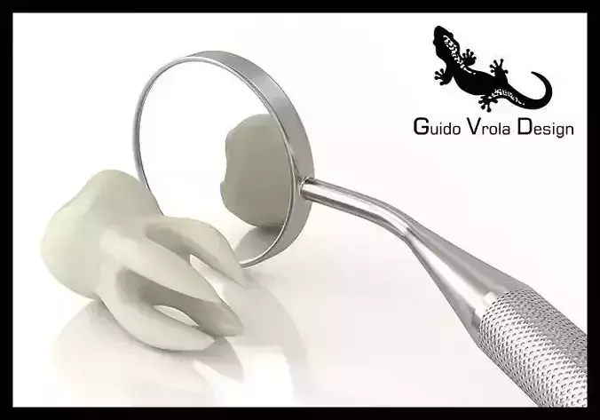 Dentist mirror with tooth  3D model