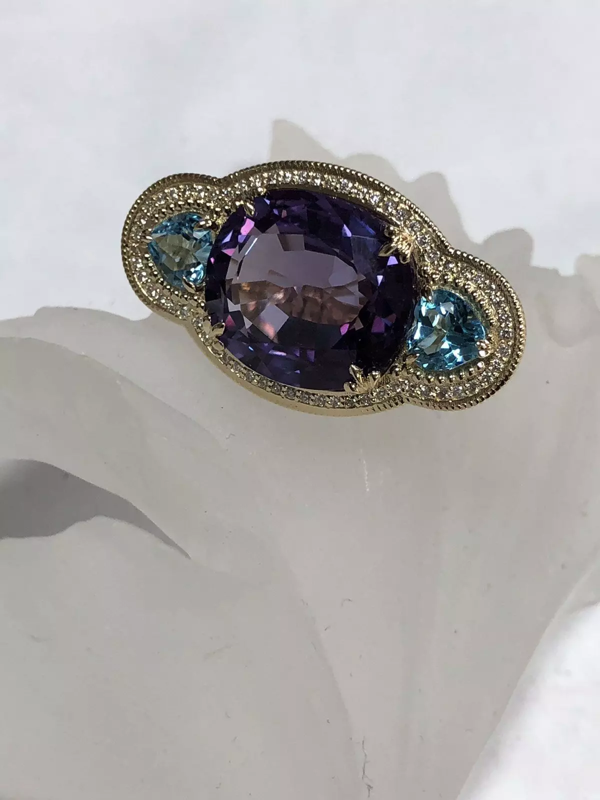 ring for heartshape topazes and cushion  3D print model_0