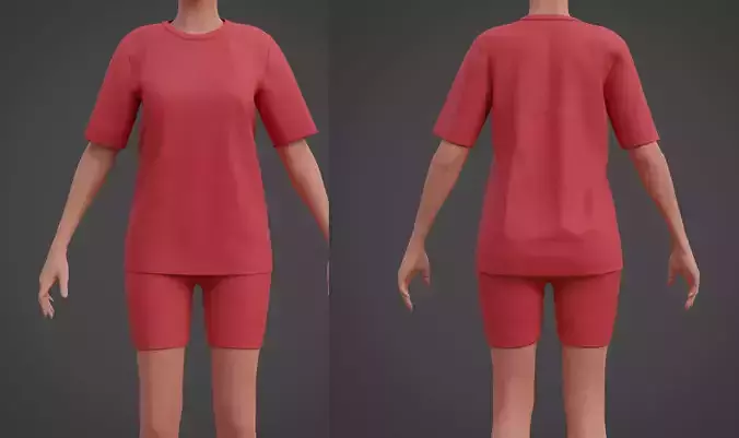 Biker shorts and t-shirt outfit - 2 piece set Low-poly 3D model