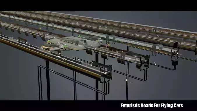 Futuristic Roads For Flying Cars Low-poly 3D model
