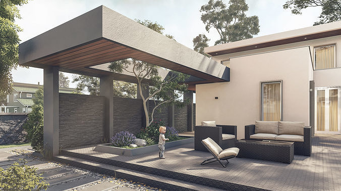 Modern villa 2 Low-poly 3D model 2