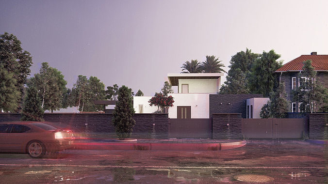Modern villa 2 Low-poly 3D model 4