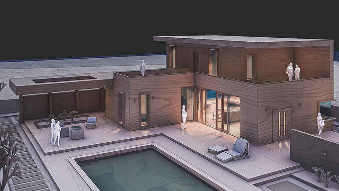 Modern villa 2 Low-poly 3D model 5
