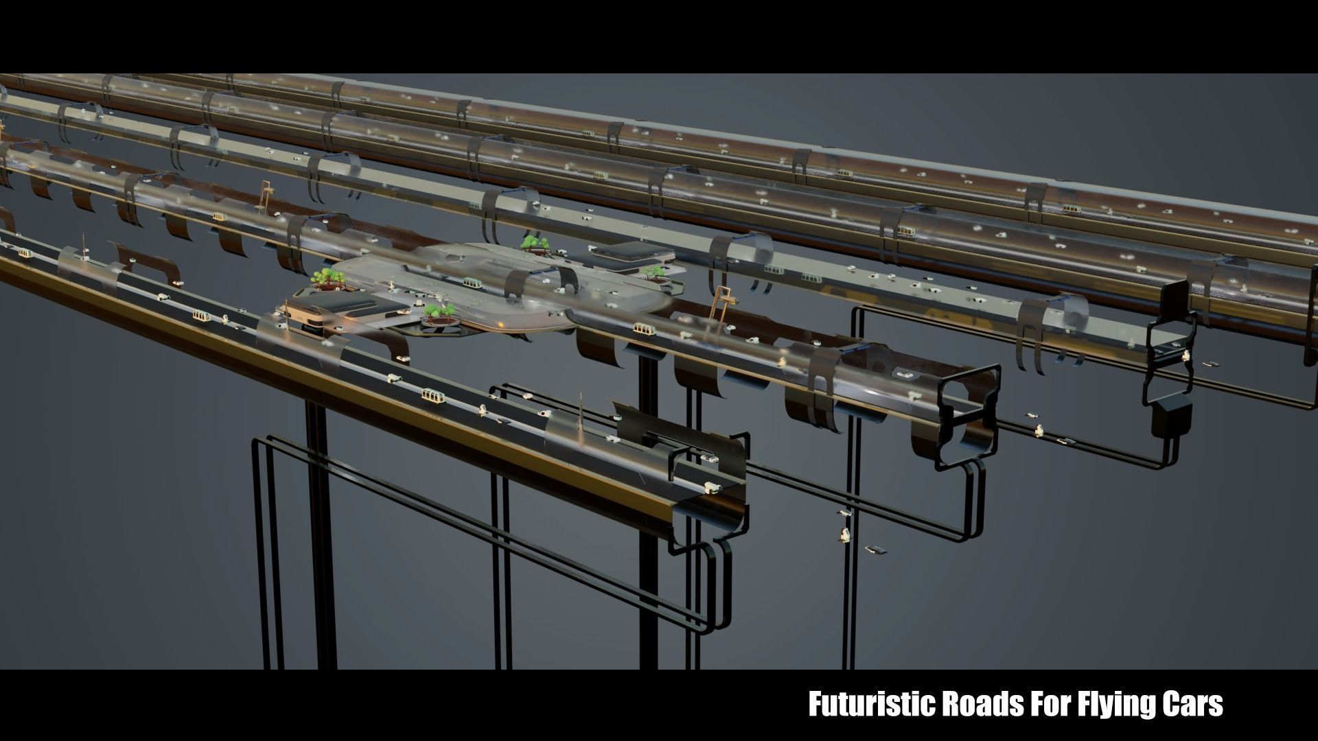 Futuristic Roads Plus Flying Cars 3D Model Collection_14