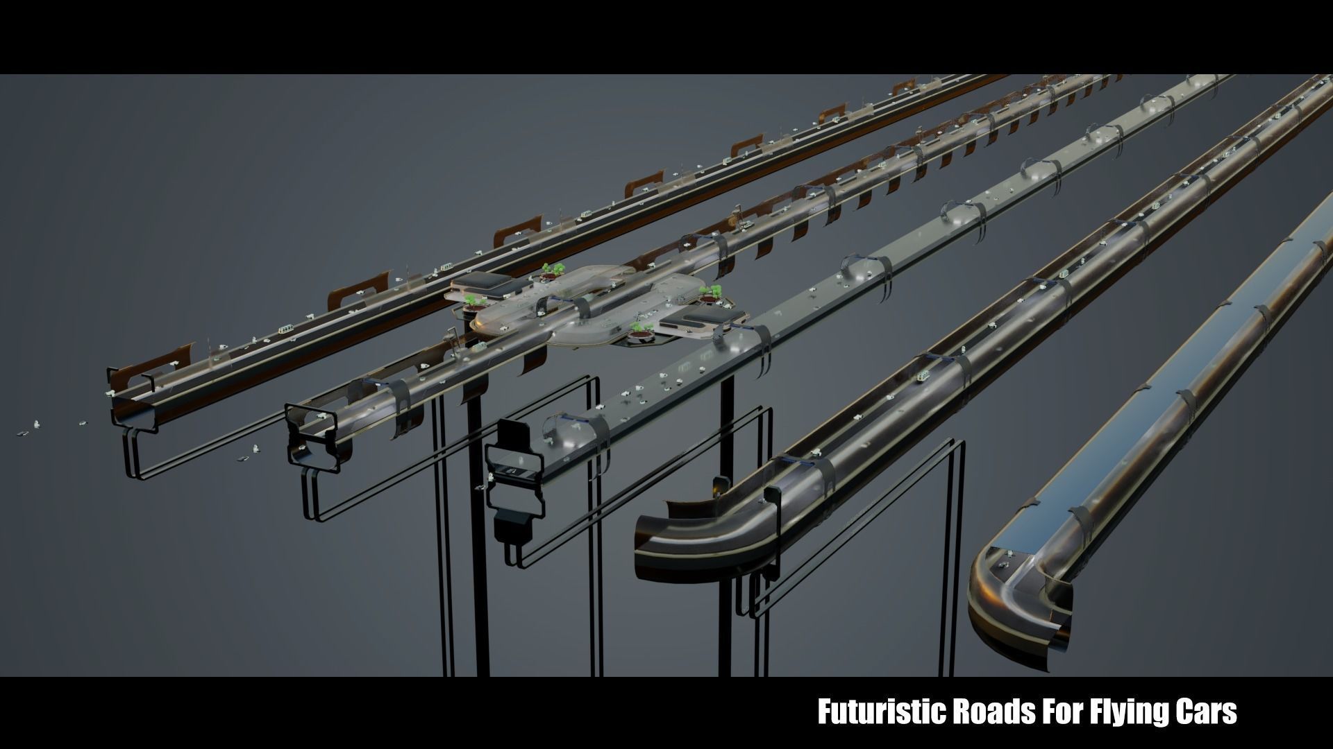 Futuristic Roads Plus Flying Cars 3D Model Collection_9