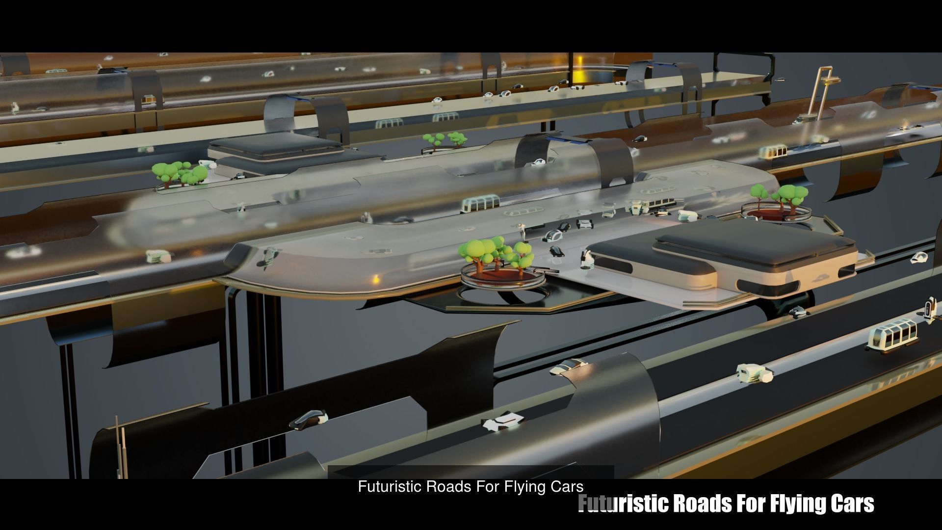 Futuristic Roads Plus Flying Cars 3D Model Collection_4