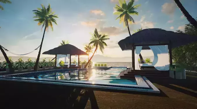 Exterior Beach Resort Scene File  3D model Exterior Beach Resort Scene File  3D model