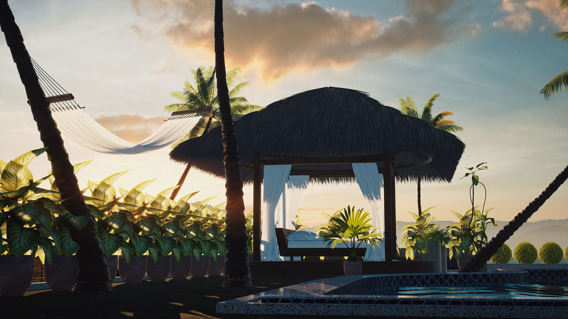 Exterior Beach Resort Scene File  3D model_7