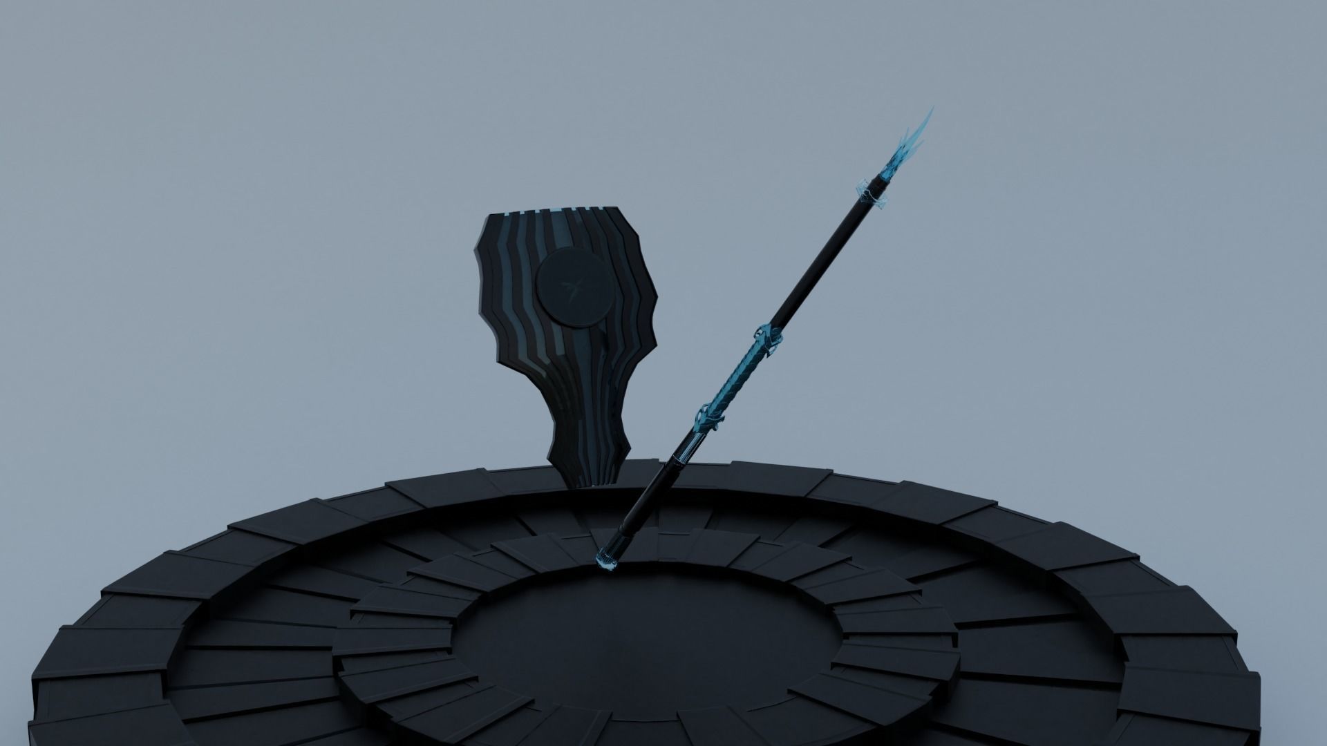 Dark knight Shield and spear Free 3D model_1