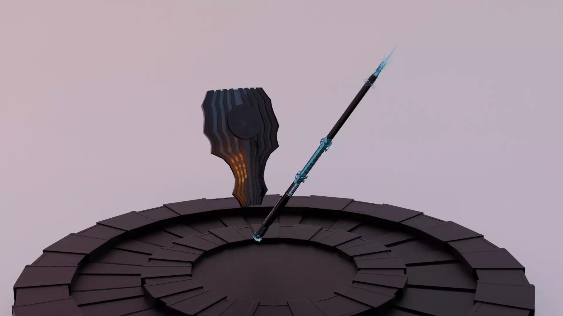 Dark knight Shield and spear Free 3D model_0