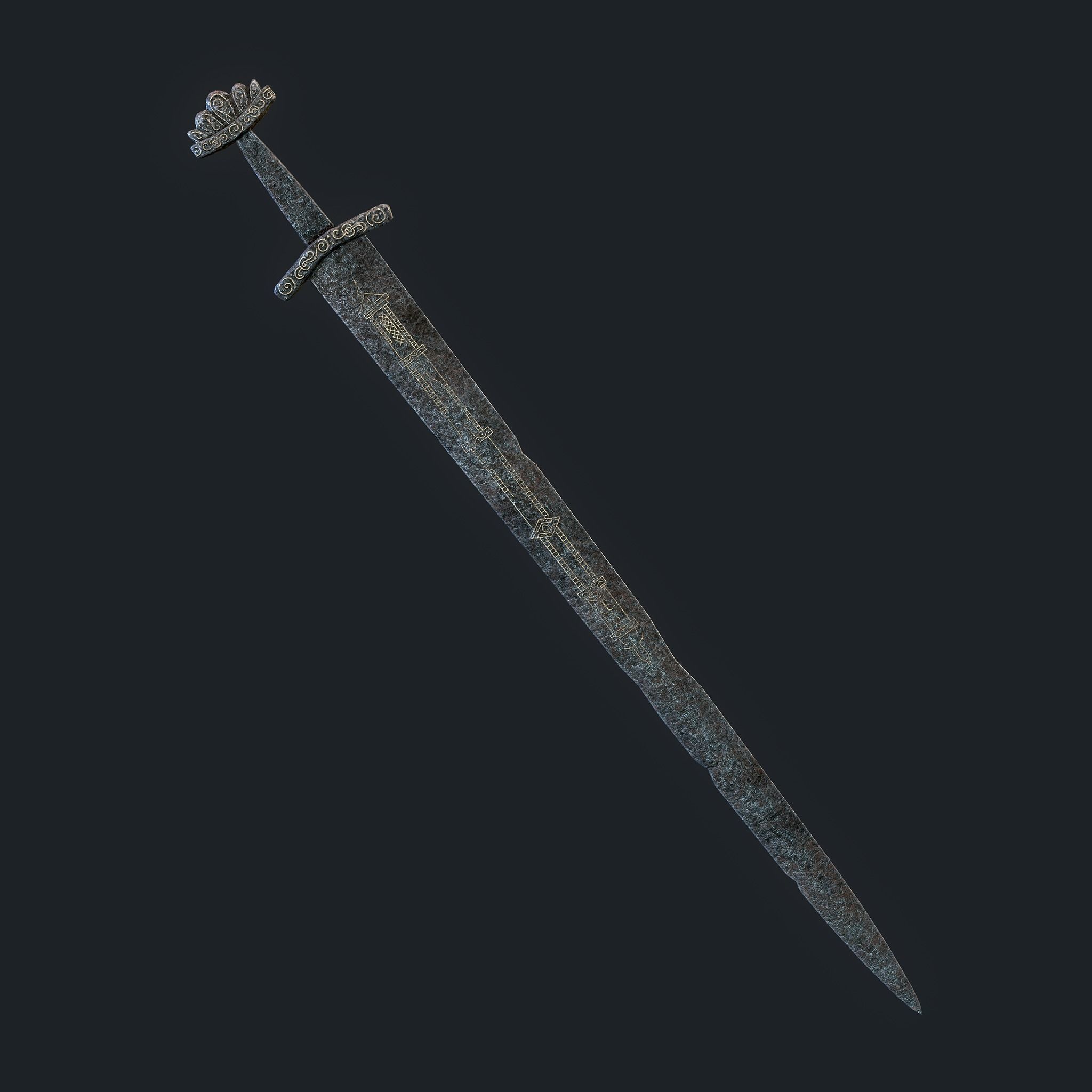 Viking Sword Inlaid Low-poly 3D model_3