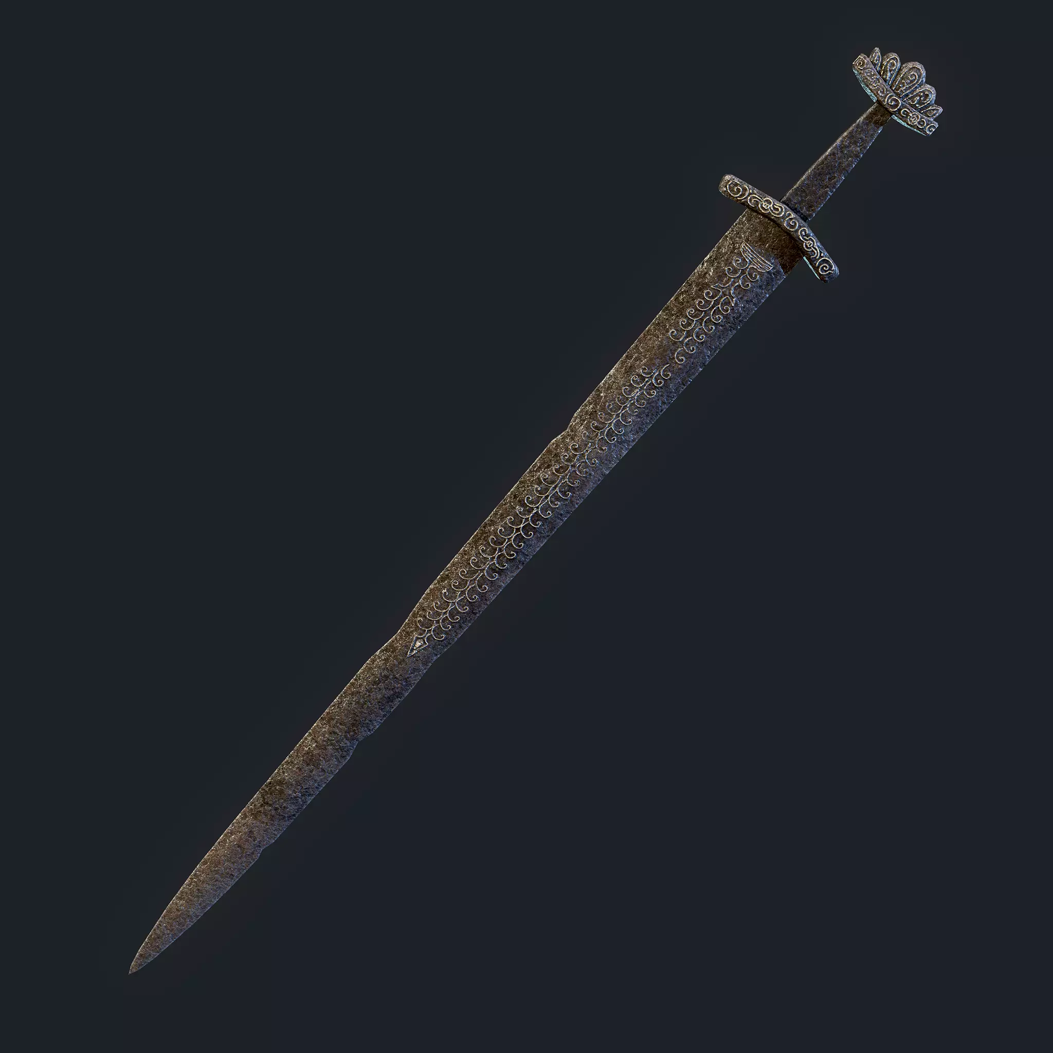 Viking Sword Inlaid Low-poly 3D model_0
