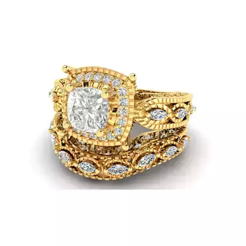 3DM Format Vintage cushion cut bridal set ring for her