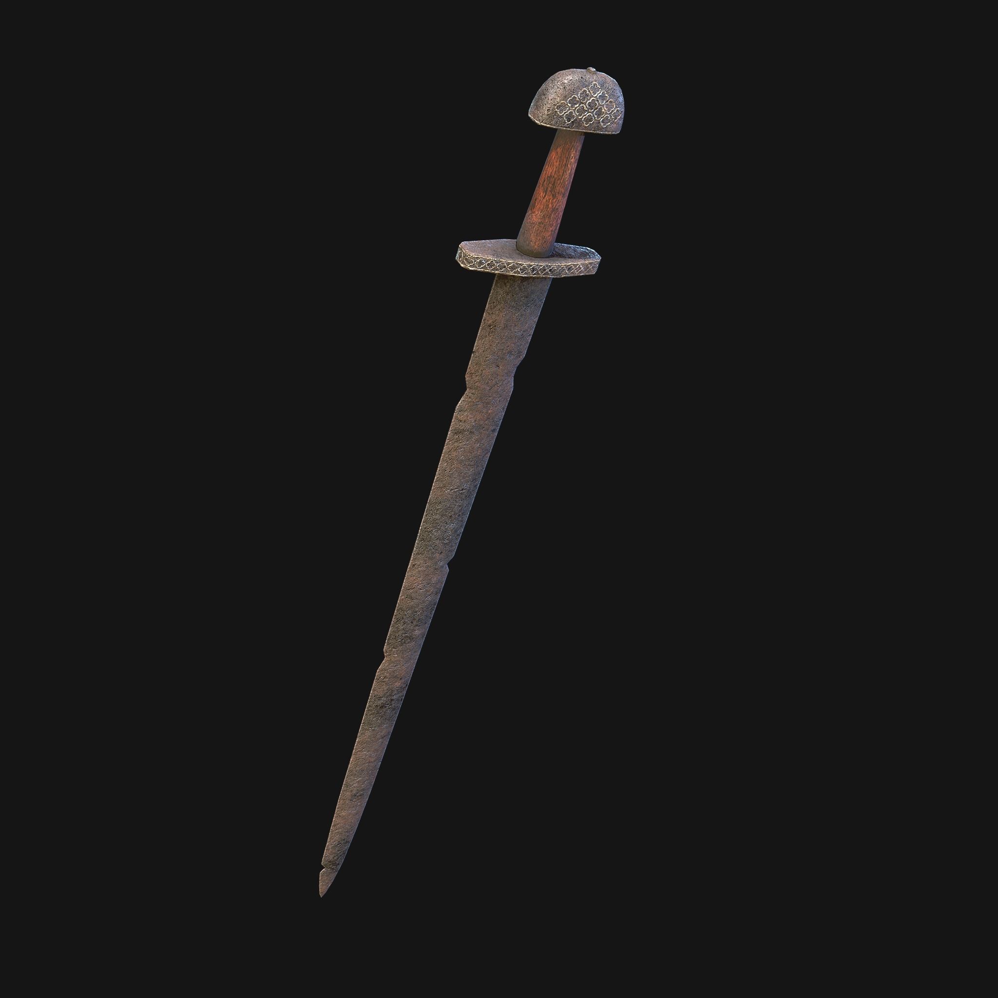 Viking Sword Wooden Hilt Low-poly 3D model_12