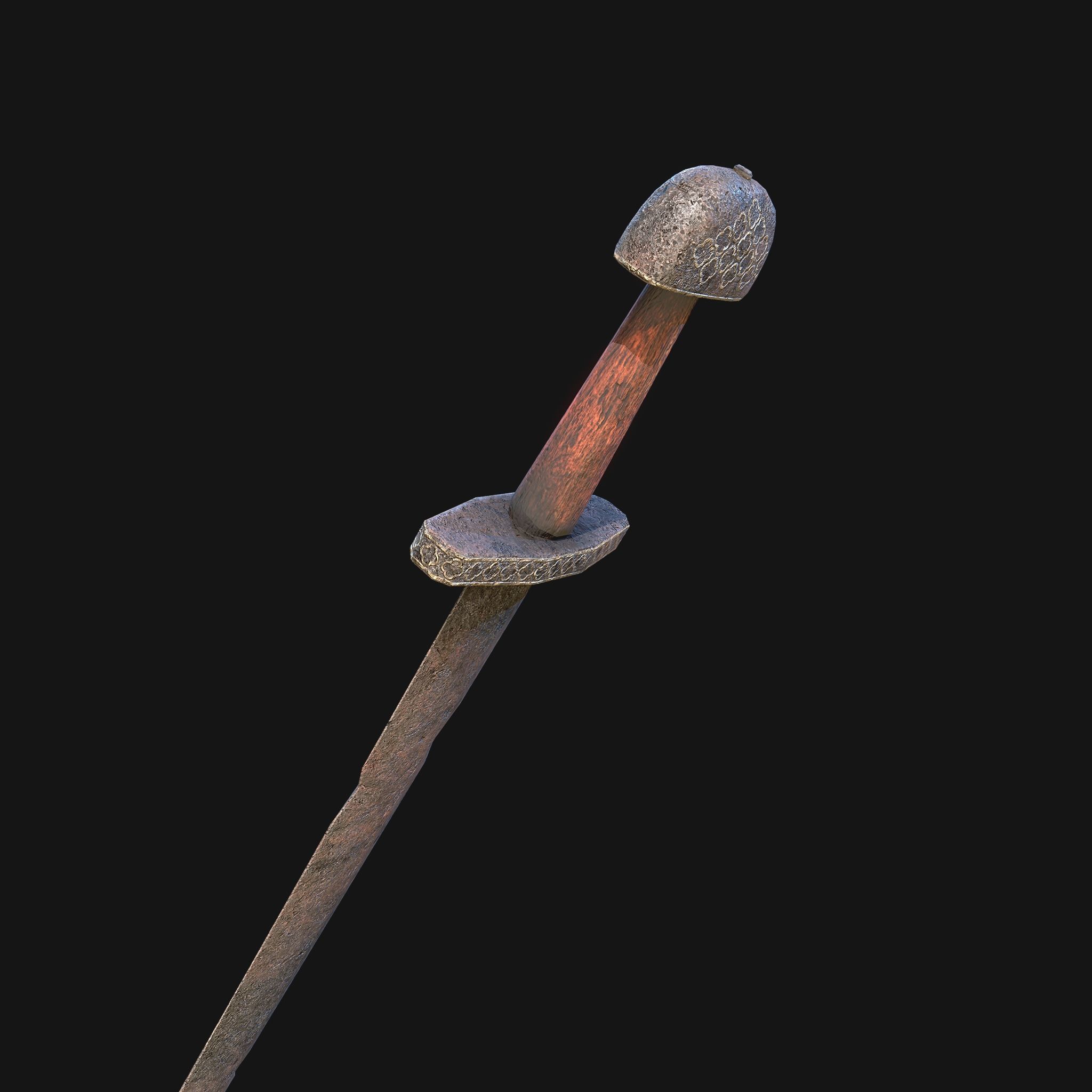 Viking Sword Wooden Hilt Low-poly 3D model_4