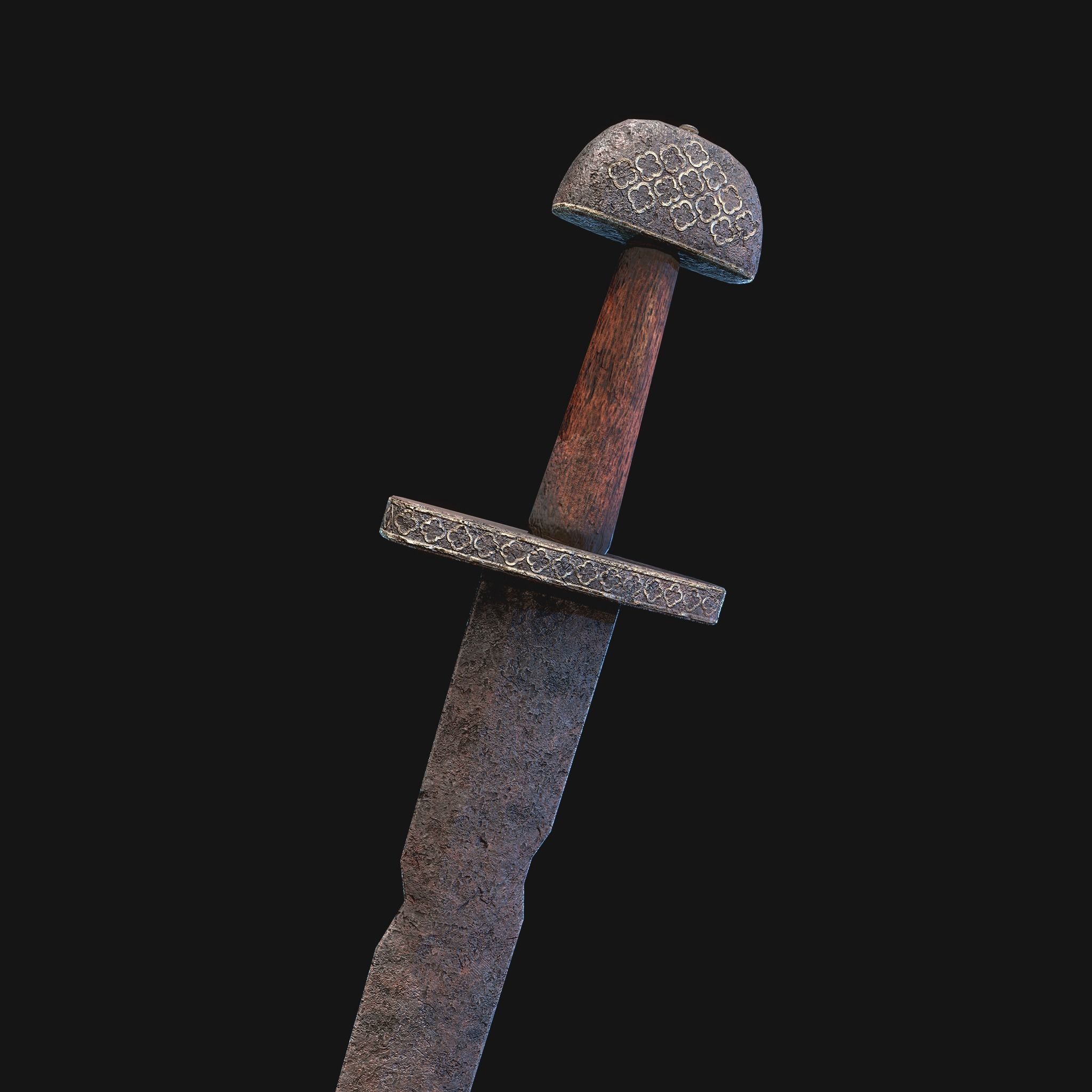 Viking Sword Wooden Hilt Low-poly 3D model_2