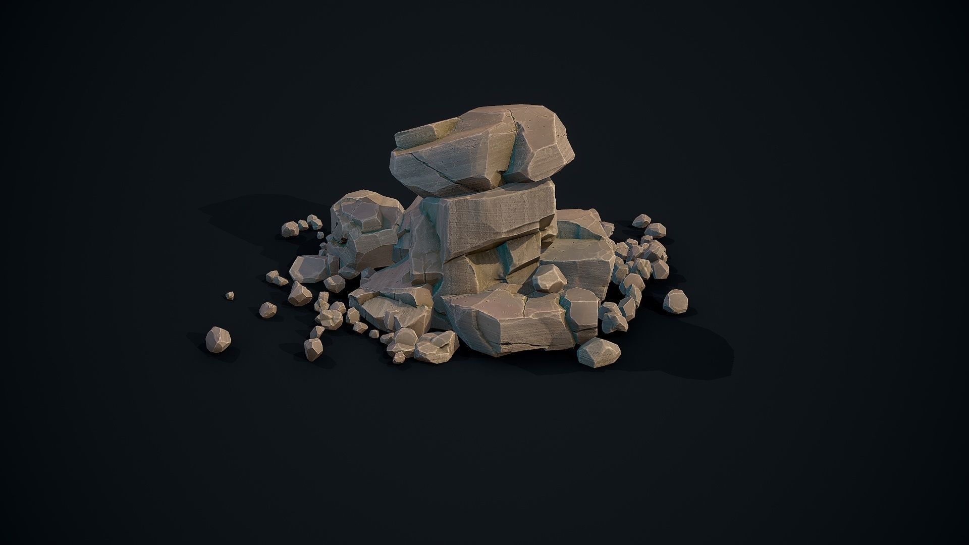 Stylized Gray Stone Small PBR  Low-poly 3D model_5