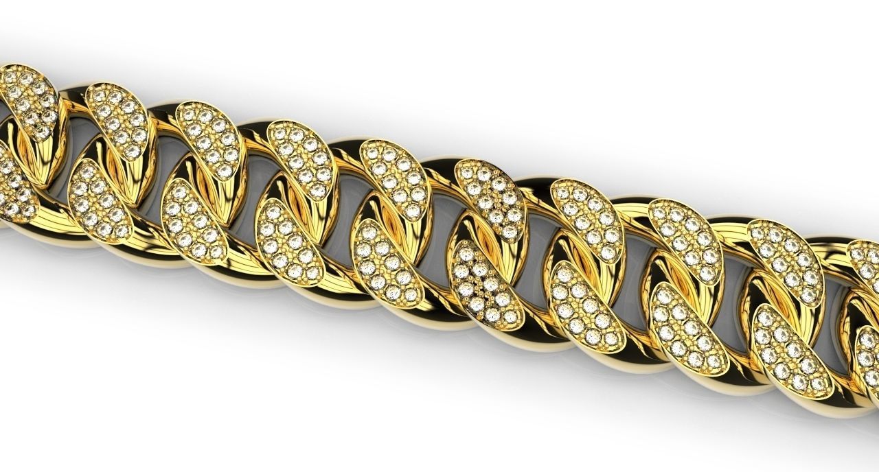Man Chain Braceleted 18k gold with Diamonds 3D print model_4