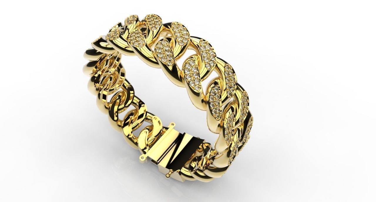 Man Chain Braceleted 18k gold with Diamonds 3D print model_5