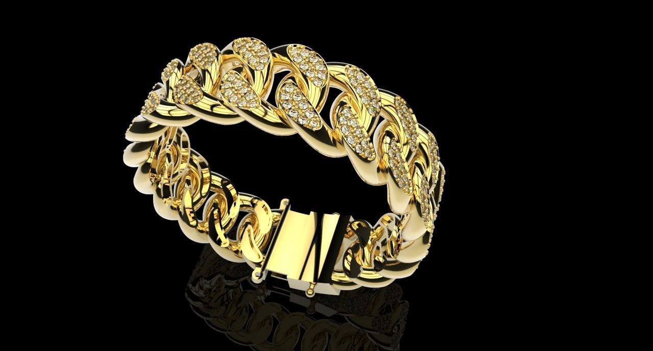 Man Chain Braceleted 18k gold with Diamonds 3D print model_6