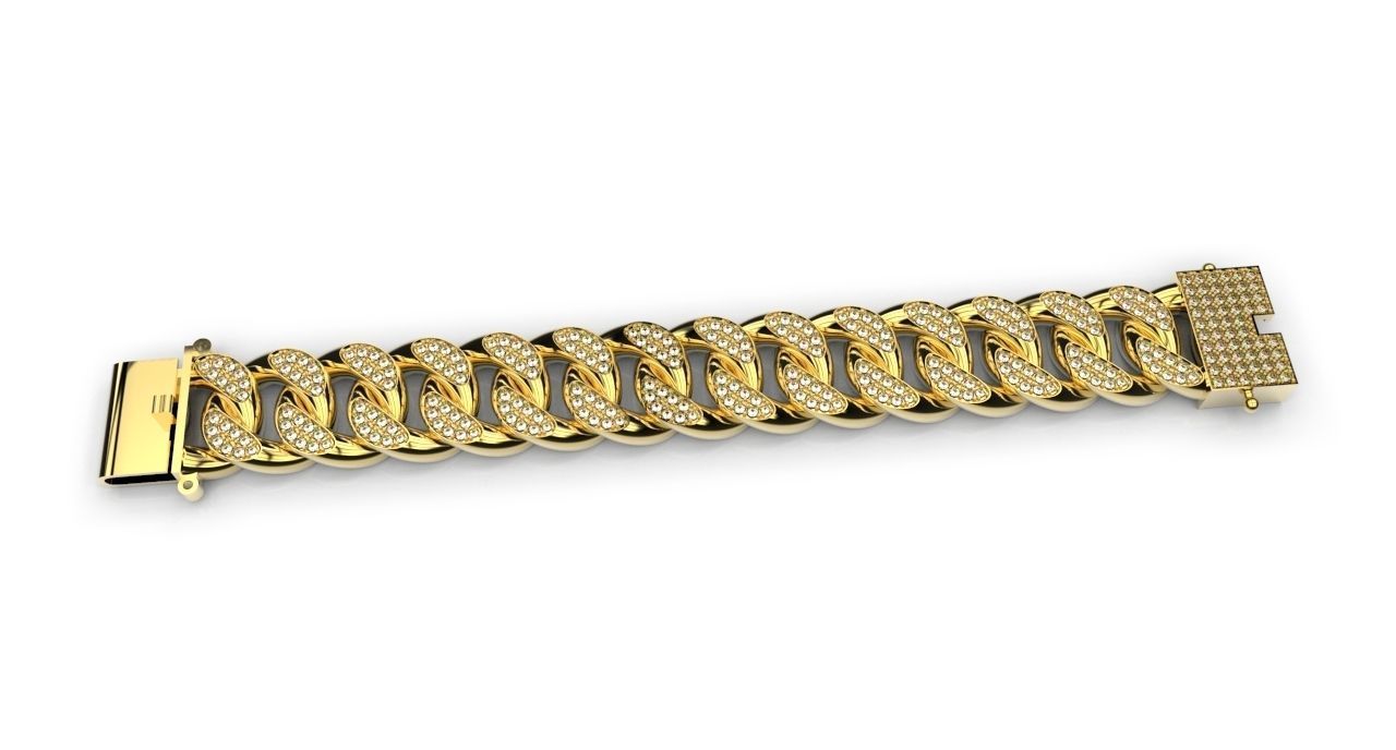 Man Chain Braceleted 18k gold with Diamonds 3D print model_3